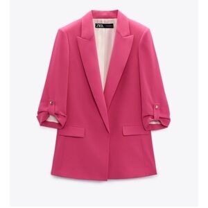 Zara Pink Blazer with Ruched Sleeves